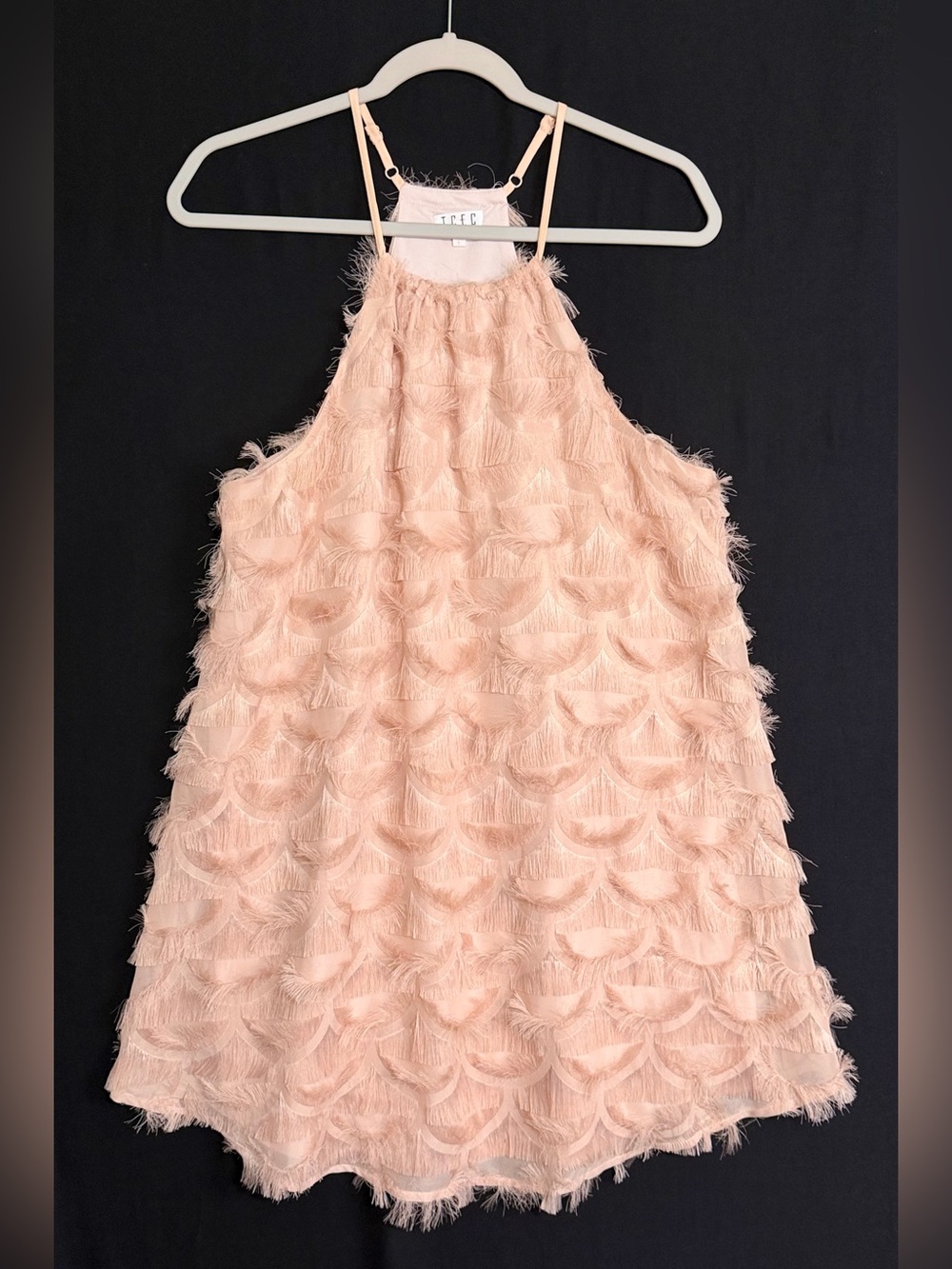 Tcec Peach Halter Mini Dress With Feathered Texture